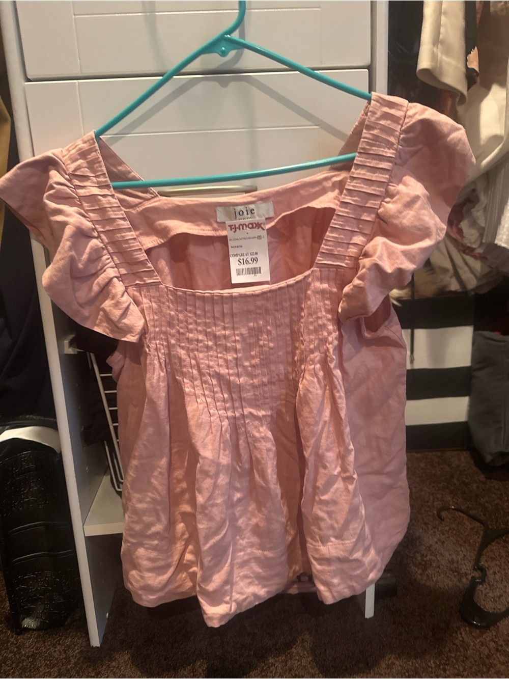 Joie Blush Pink Pintuck Square-Neck Ruffle Sleeve Top